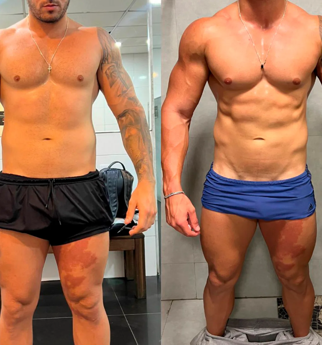 Evolução física de aluno, antes e depois
