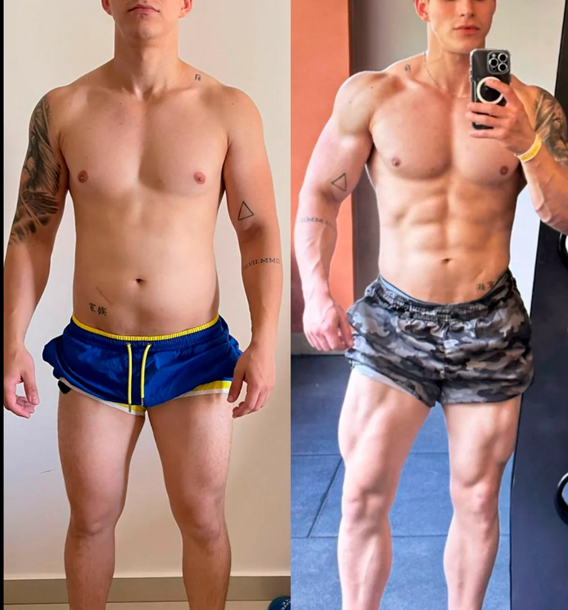 Evolução física de aluno, antes e depois