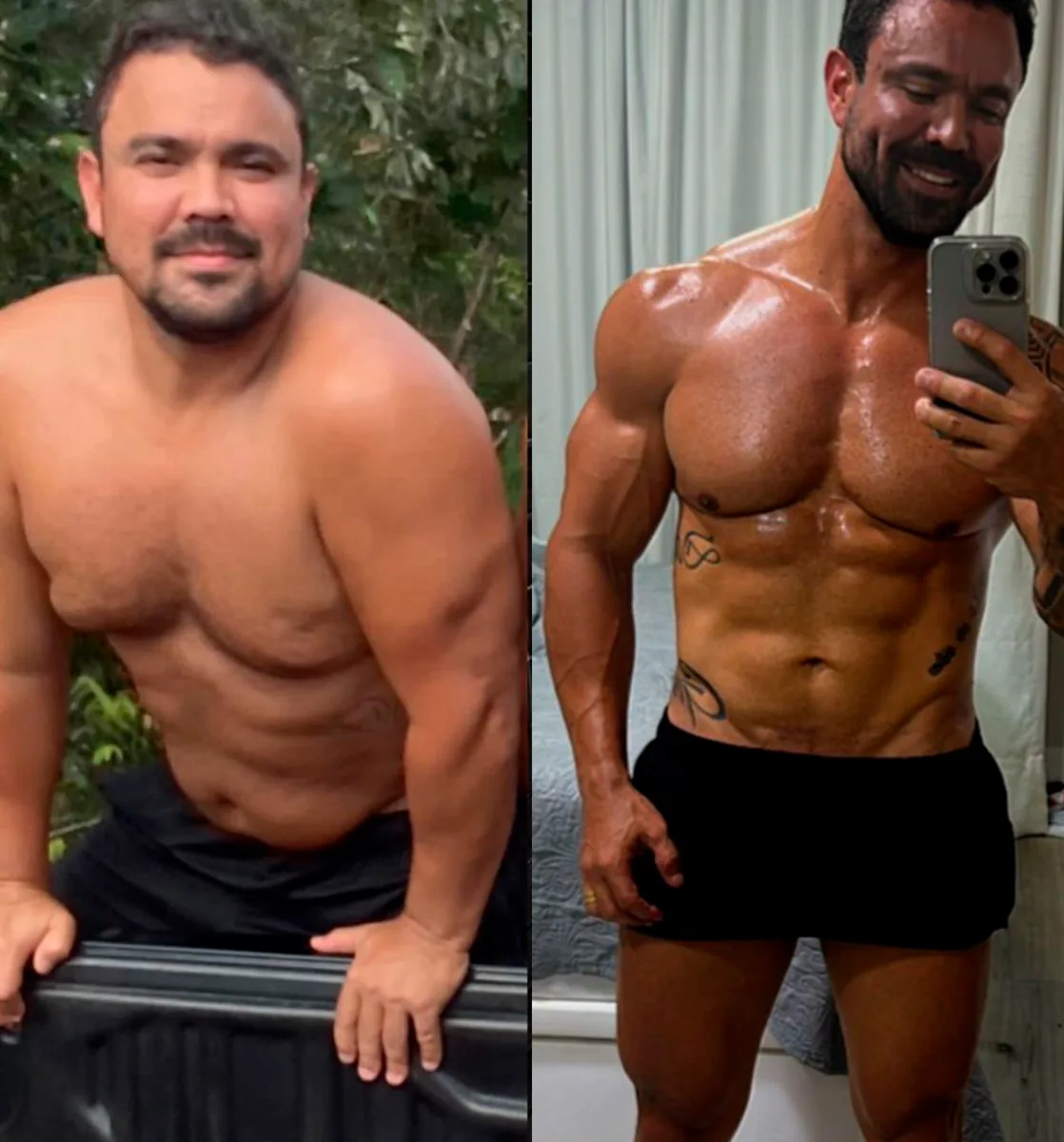 Evolução física de aluno, antes e depois