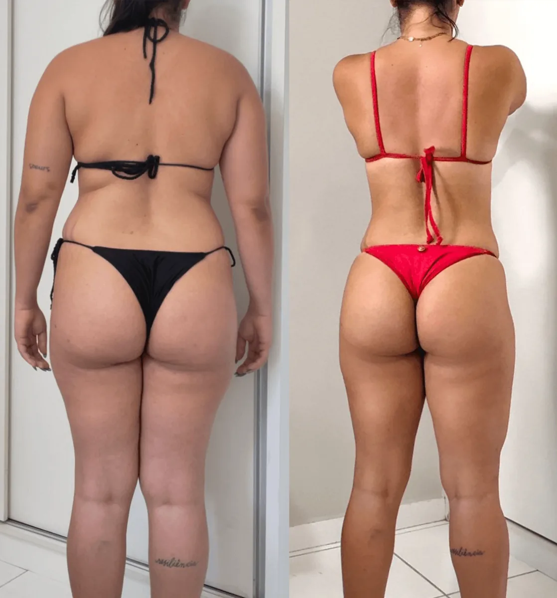 Evolução física de aluna, antes e depois