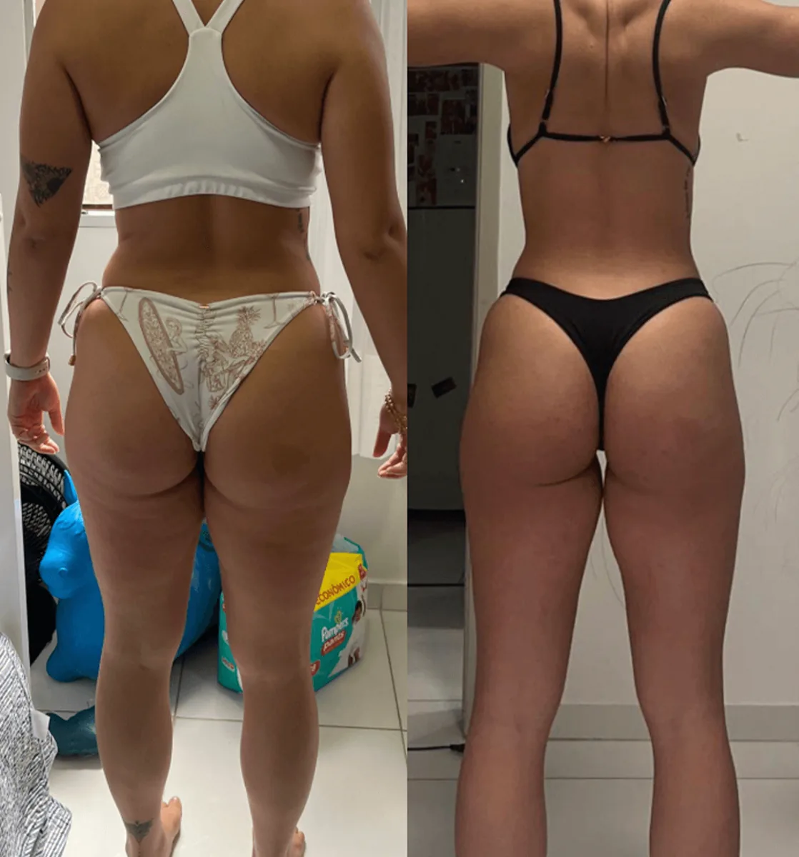 Evolução física de aluna, antes e depois