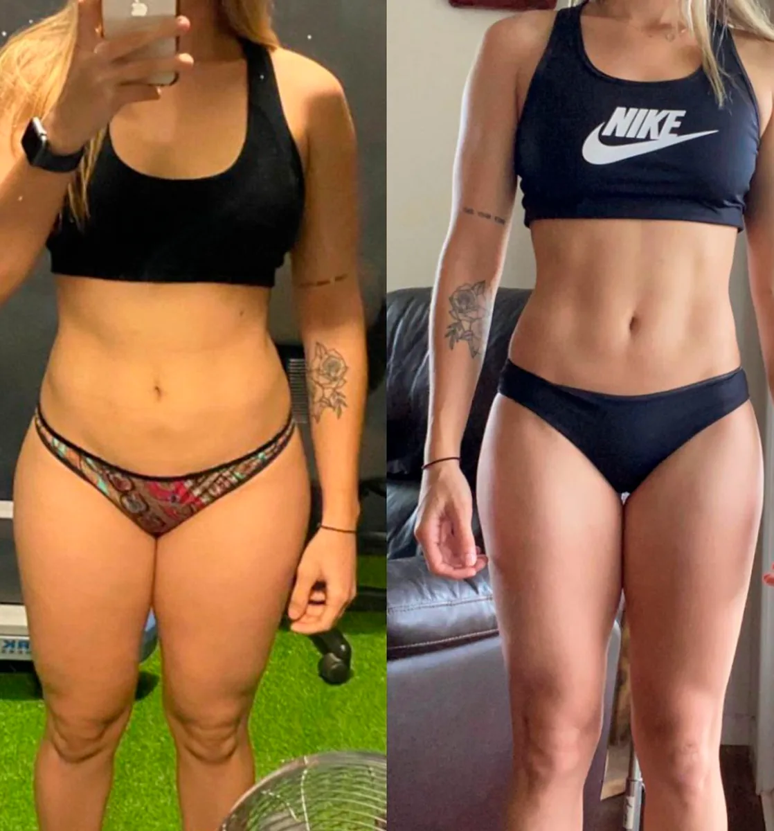 Evolução física de aluna, antes e depois